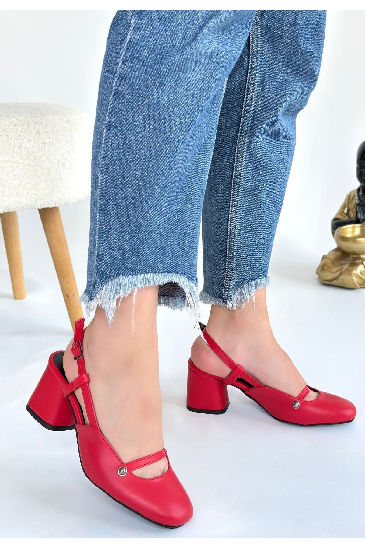 Jecci Kırmızı Cilt Topuklu Ayakkabı