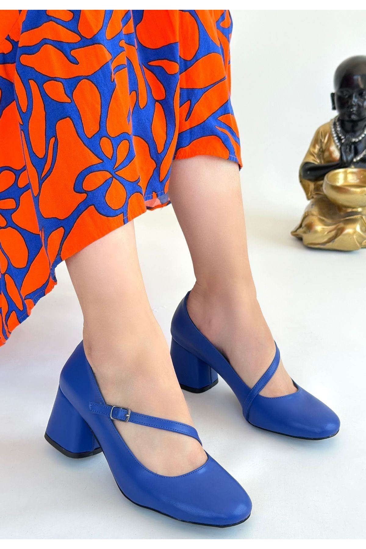 Kier Mavi Cilt Topuklu Ayakkabı