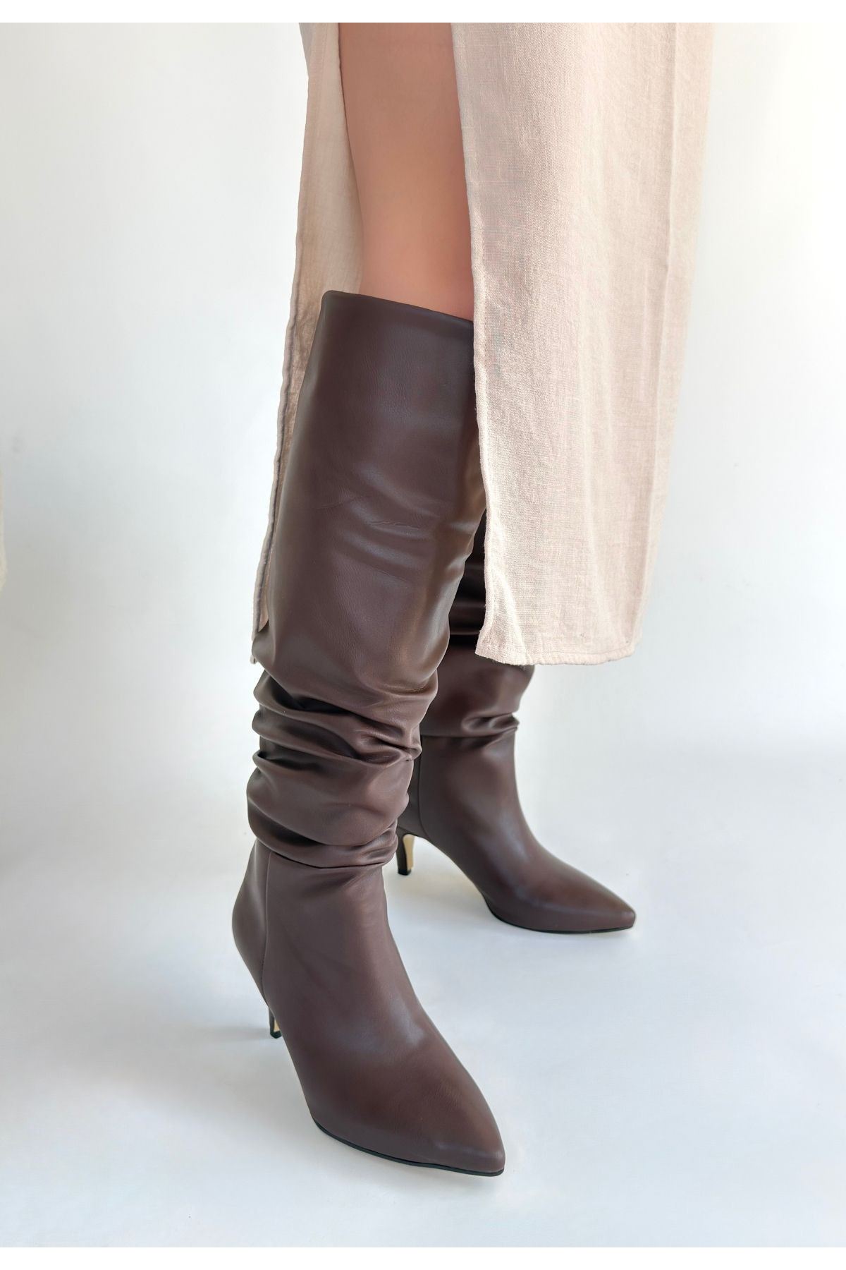 Zelya Kahverengi Cilt Topuklu Çizme
