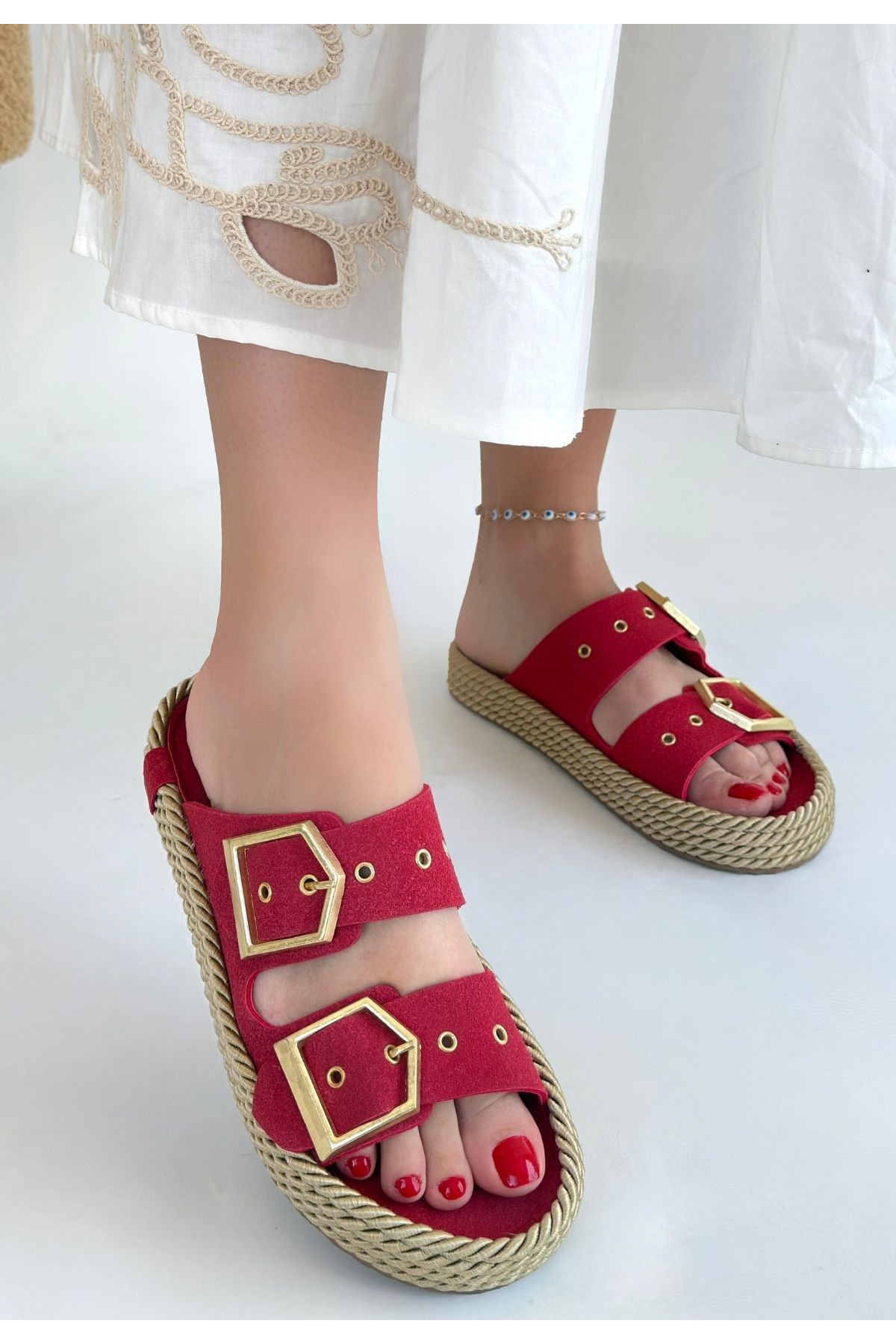 İces Kırmızı Nubuk Terlik