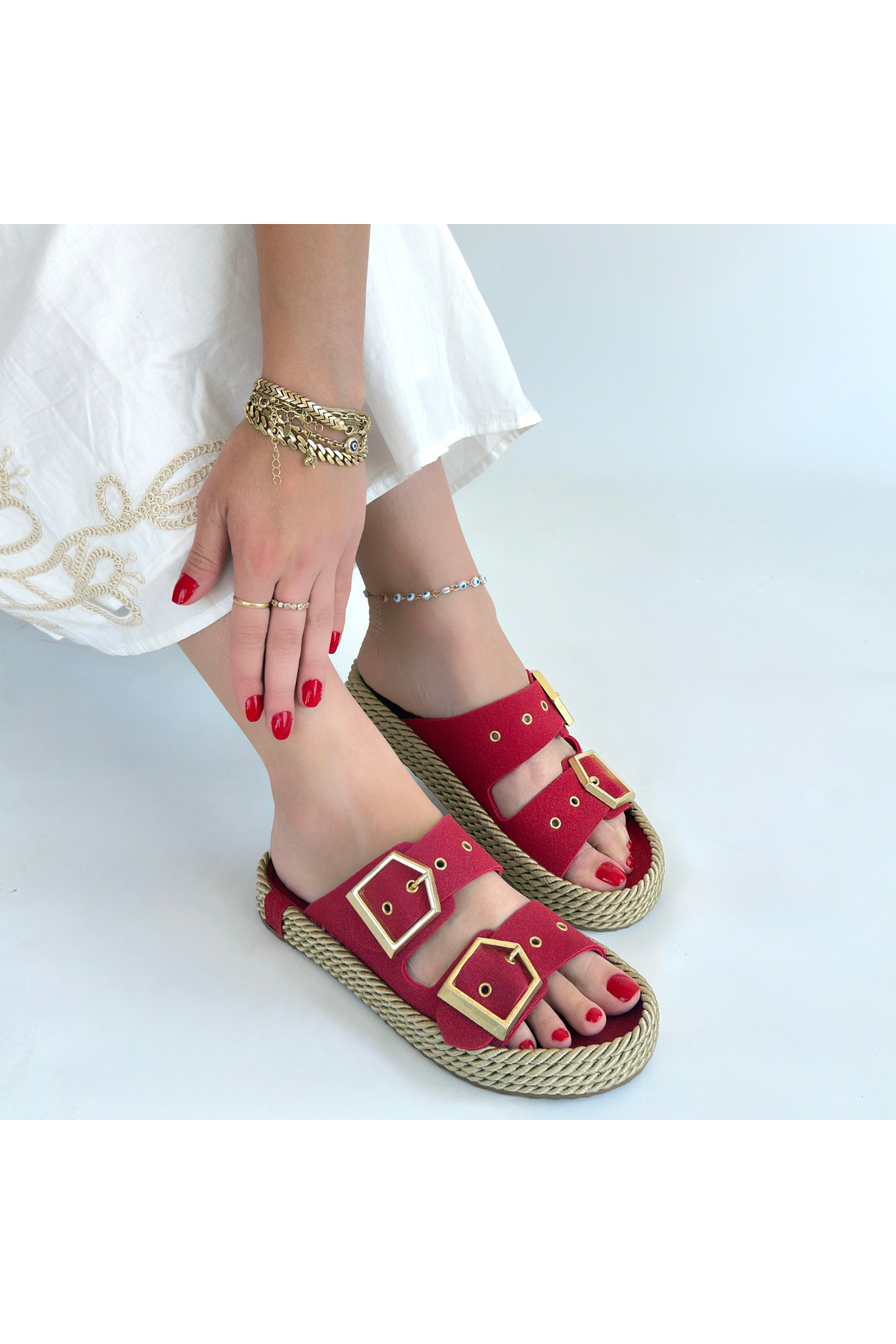 İces Kırmızı Nubuk Terlik