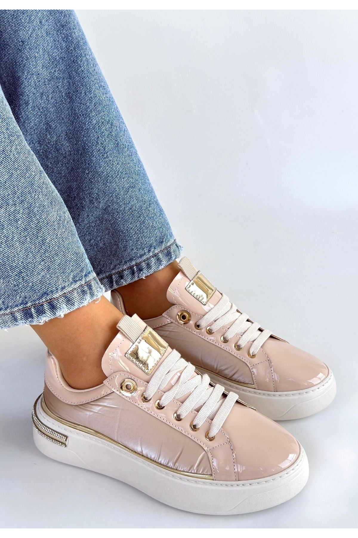 Hley Bej Rugan Paraşüt Detaylı Bağcıklı Spor Ayakkabı