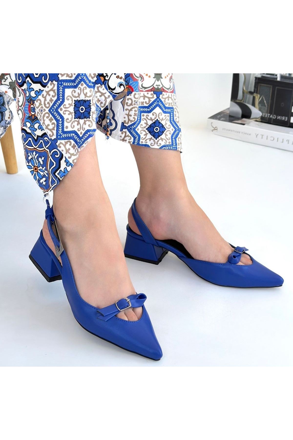 Rewat Mavi Cilt Topuklu Ayakkabı
