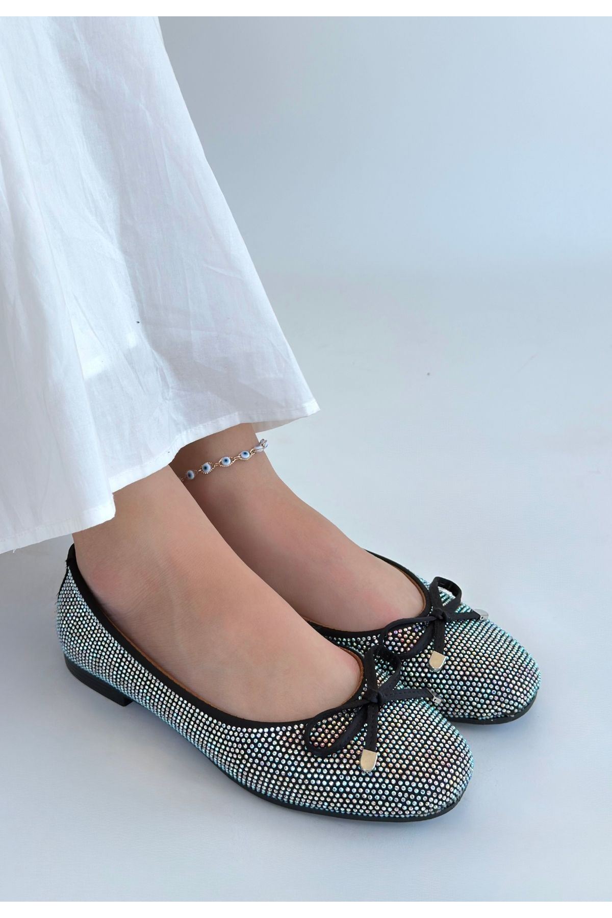 Potte Siyah Saten Babet Ayakkabı