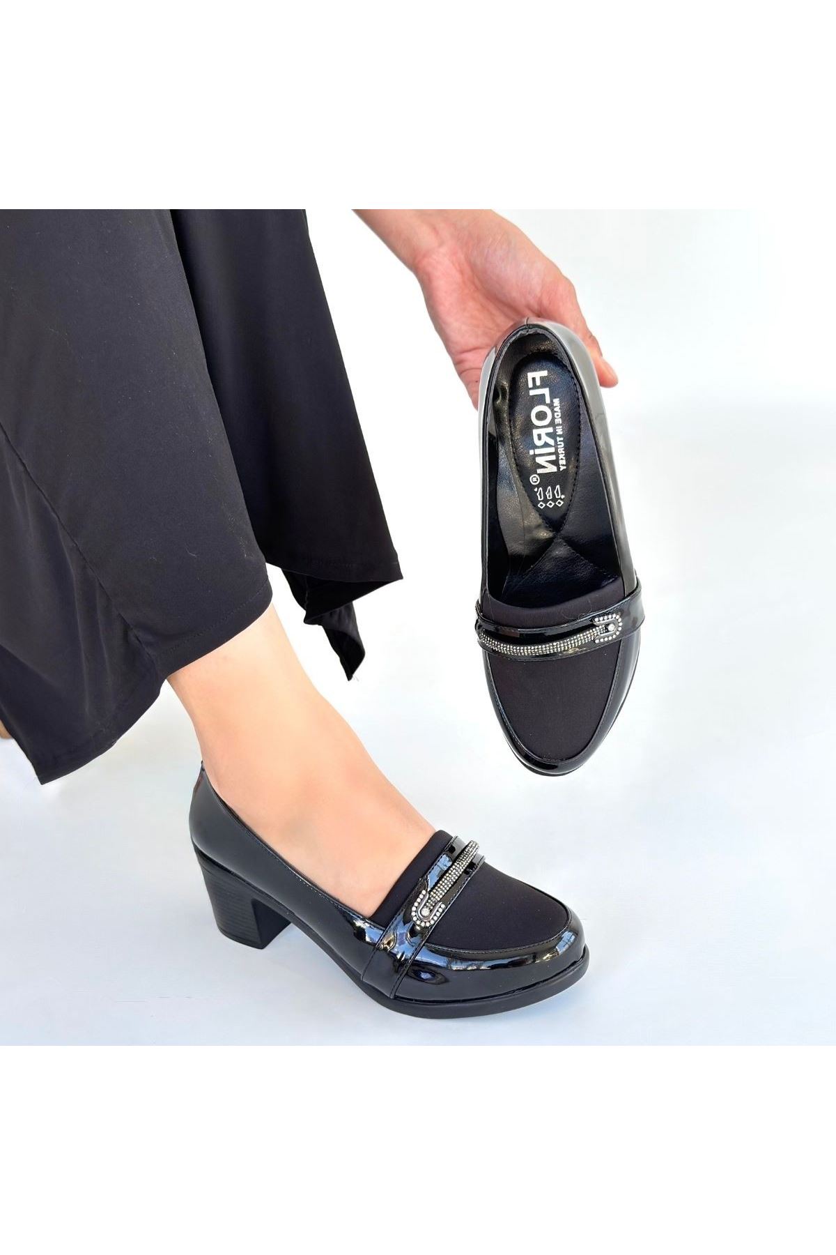 Yoer Siyah Rugan Dolgu Topuk Ayakkabı