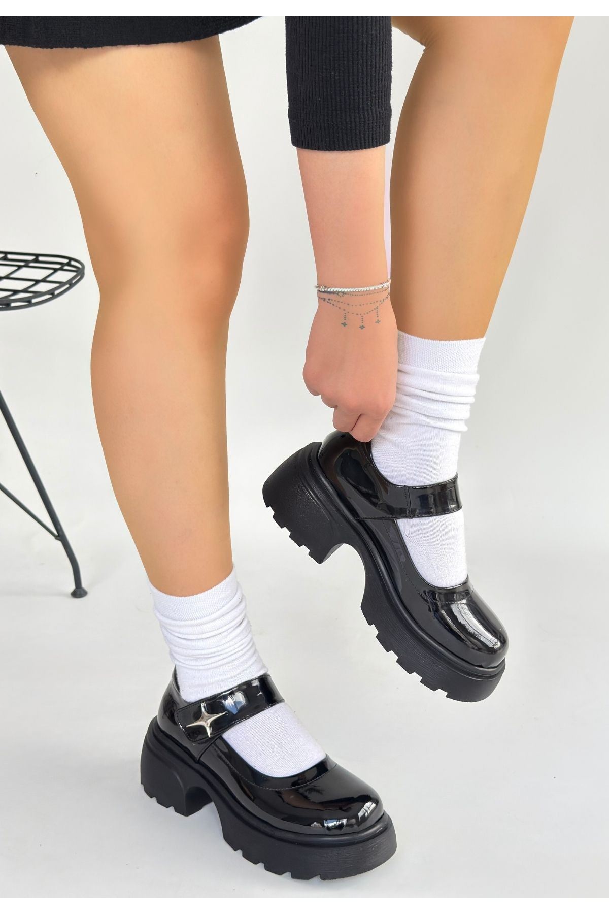 Siyat Siyah Rugan Dolgu Topuk Oxford Ayakkabı