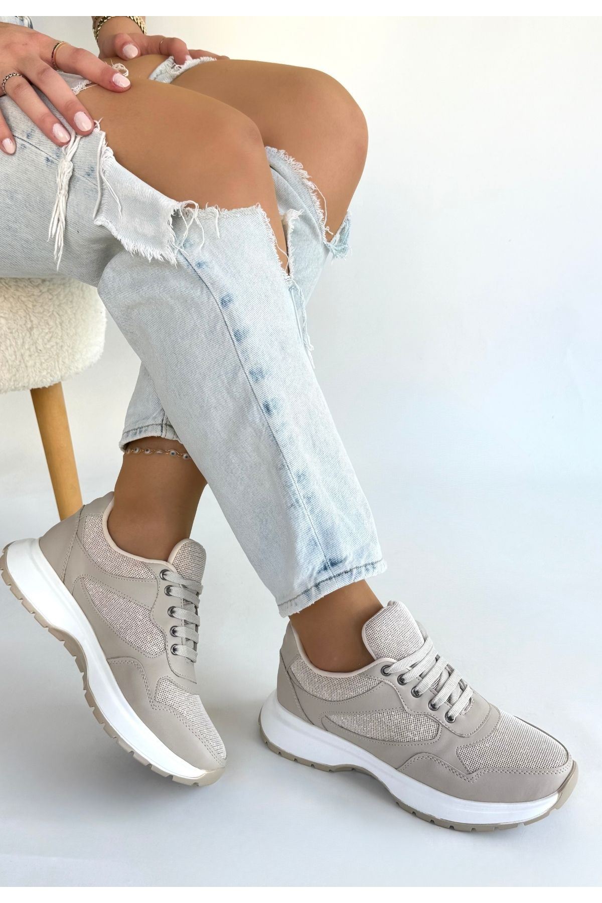 Slar Bej Cilt Bağcıklı Spor Ayakkabı