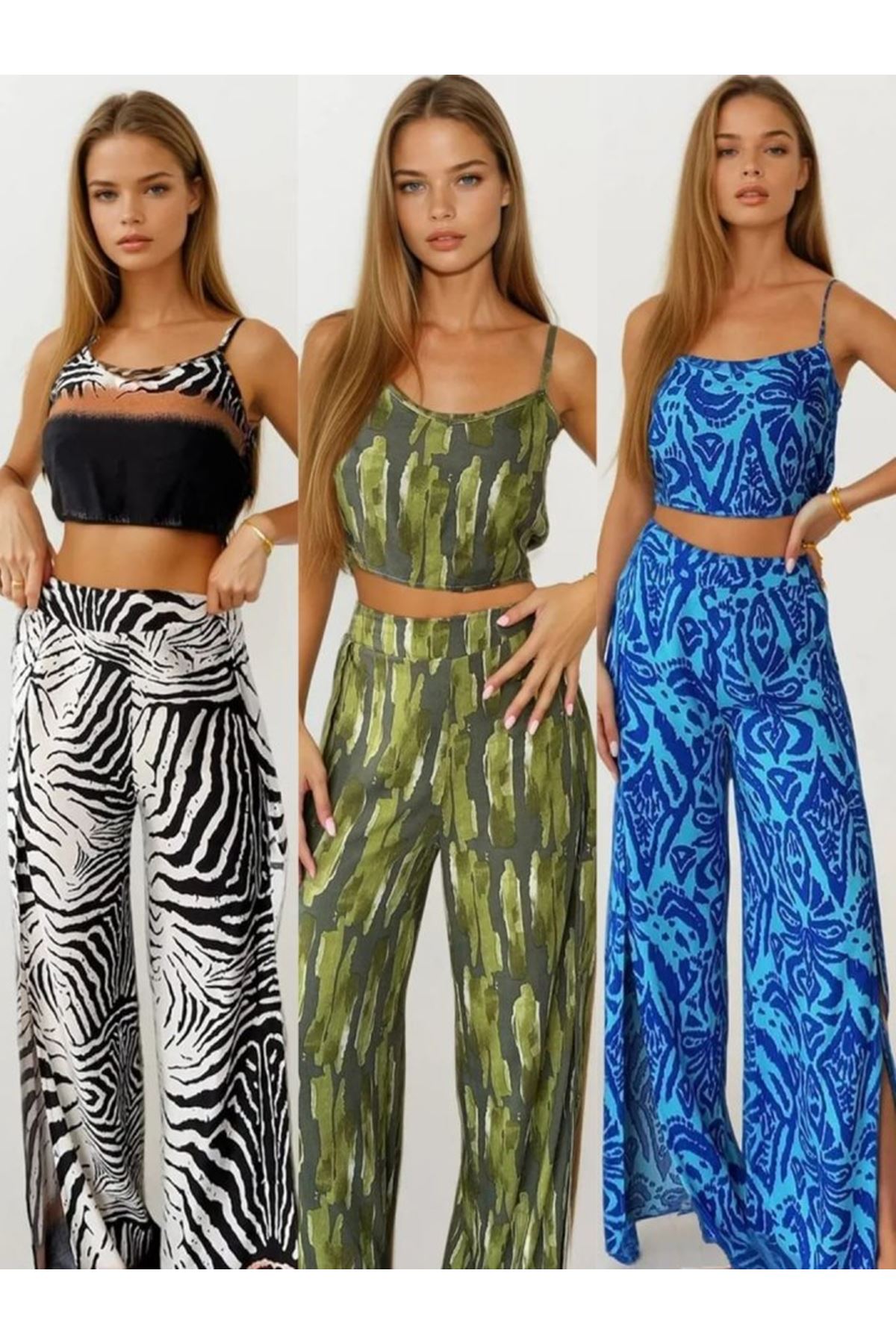 Kadın Dokuma Viskon Yırtmaç Detaylı Takım