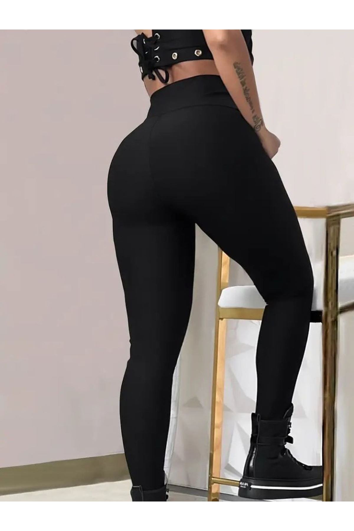 Kadın Yüksek Bel Belden Toka Detaylı Dalgıç Tayt