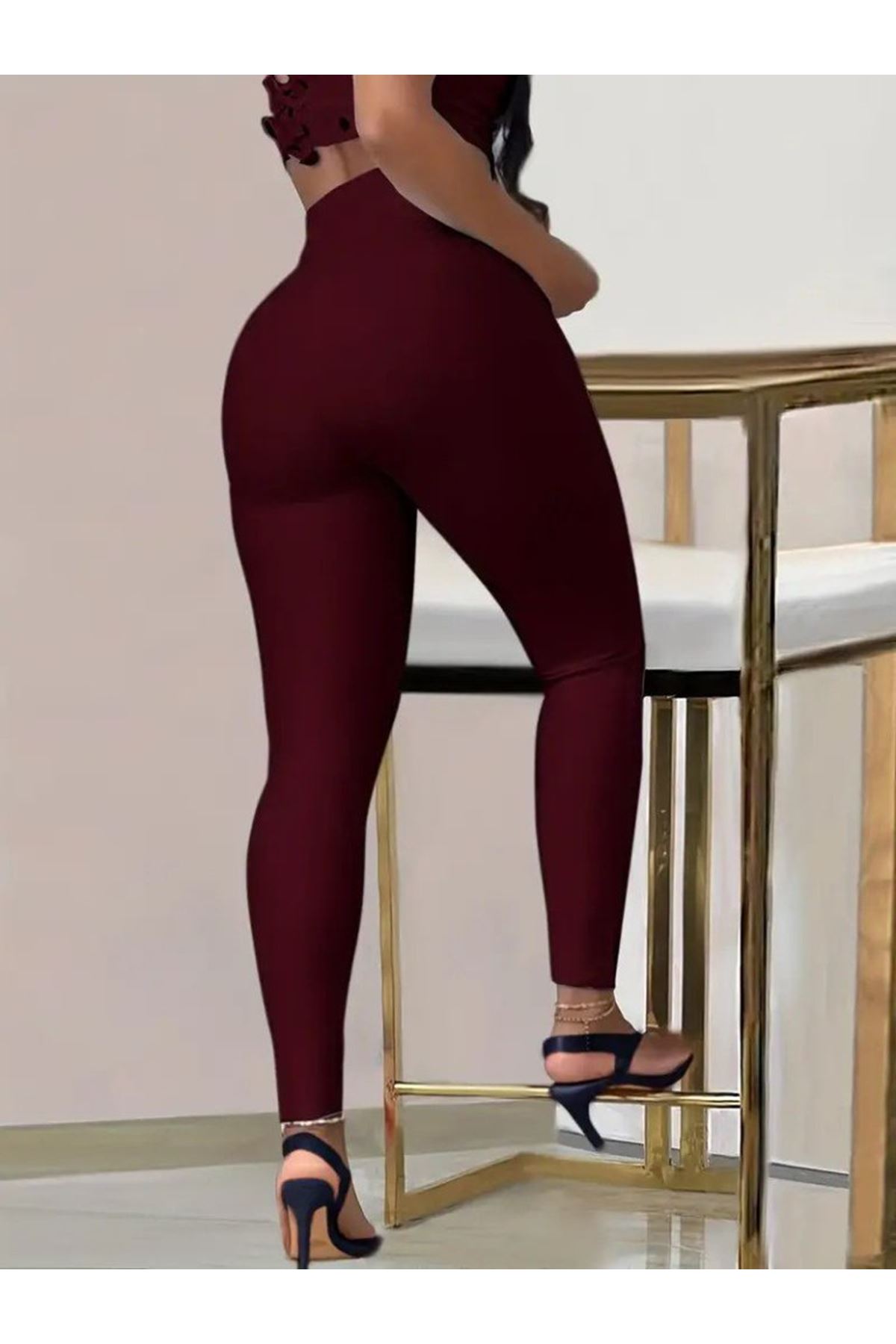 Kadın Yüksek Bel Belden Toka Detaylı Dalgıç Tayt