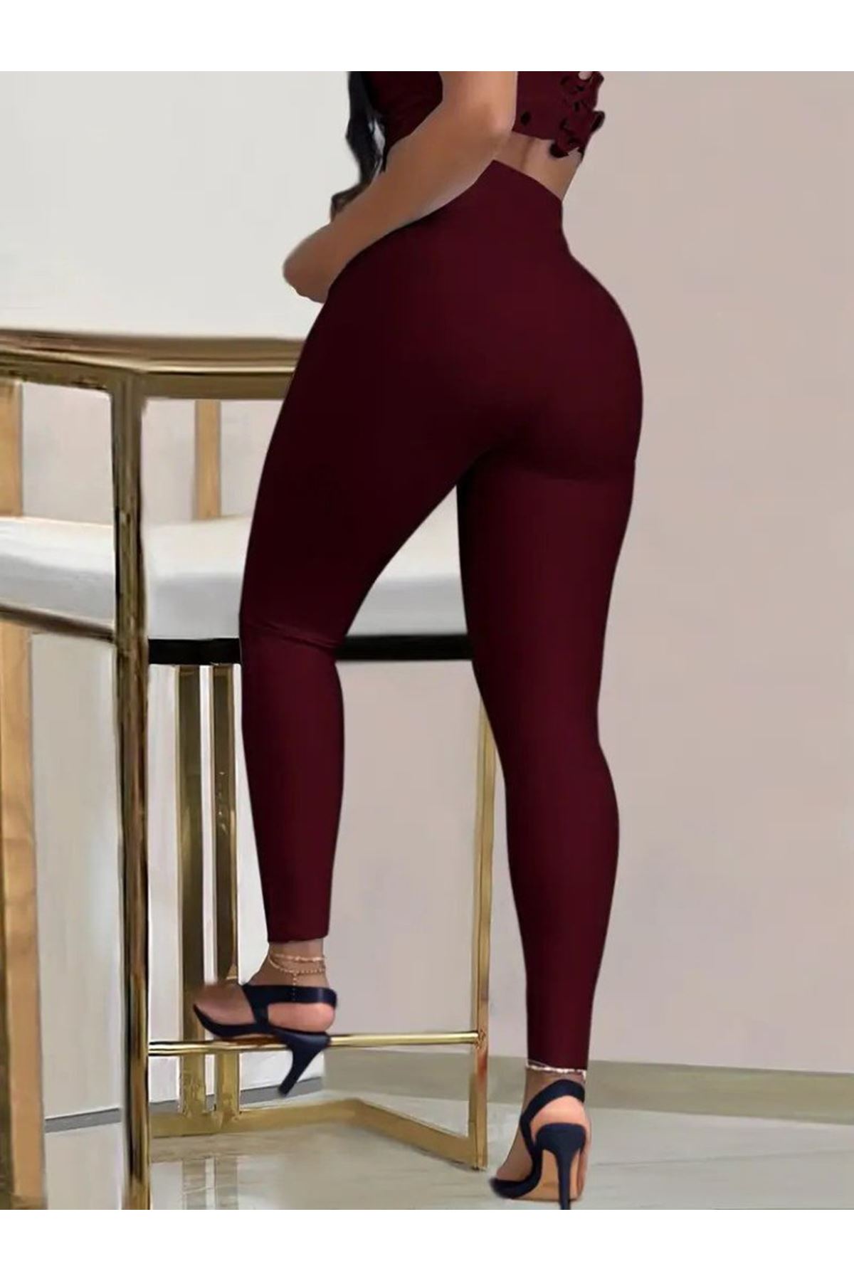 Kadın Yüksek Bel Belden Toka Detaylı Dalgıç Tayt