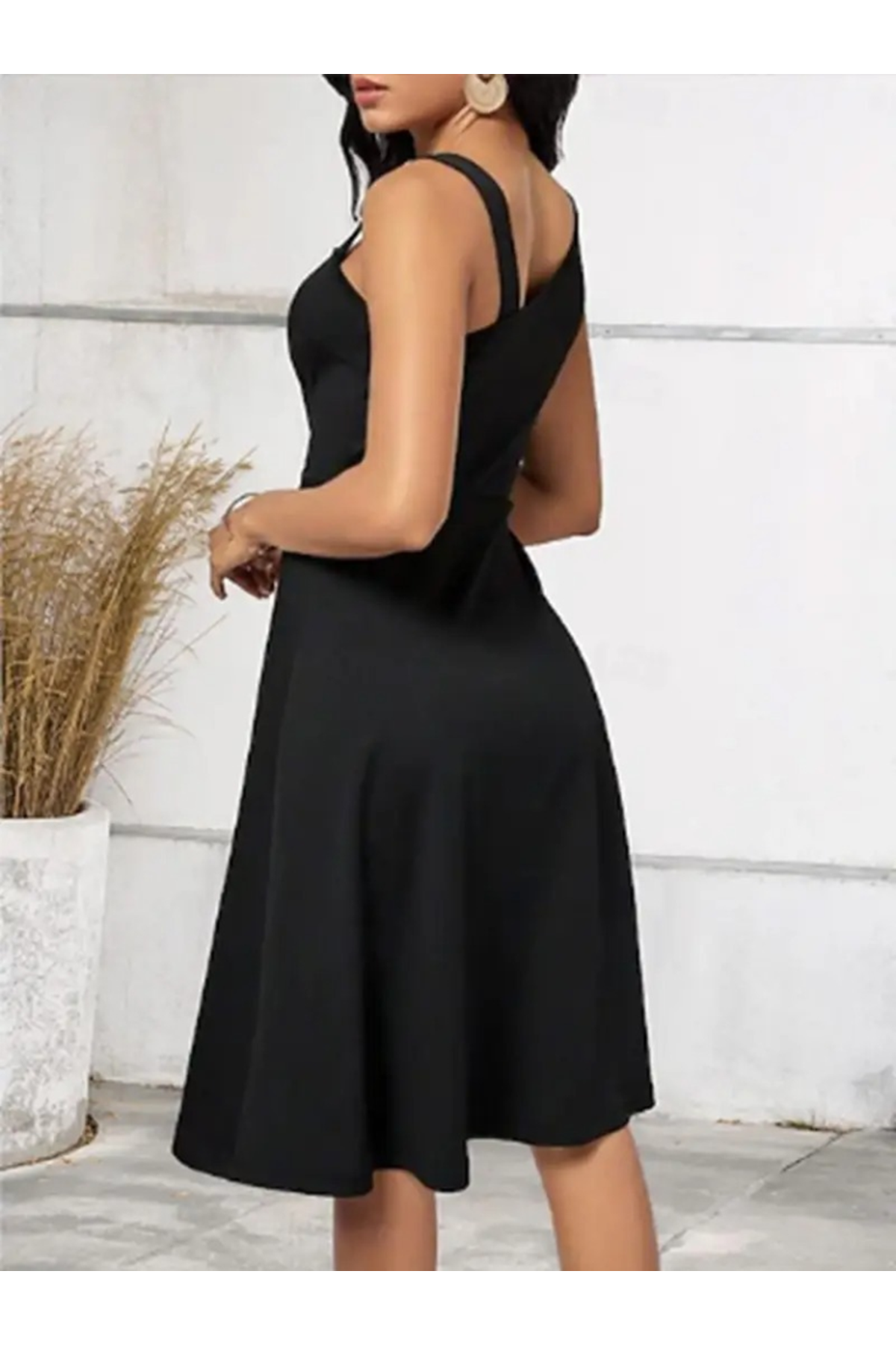 Kadın Tek Omuzu şerit Detaylı Sıfır Kol Yandan Düğme Detaylı Janjan Krep Elbise