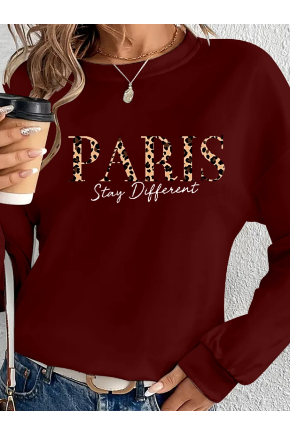 Kadın Uzun Kollu Bisiklet Yaka Desenli Viskon Iki Iplik Bluz