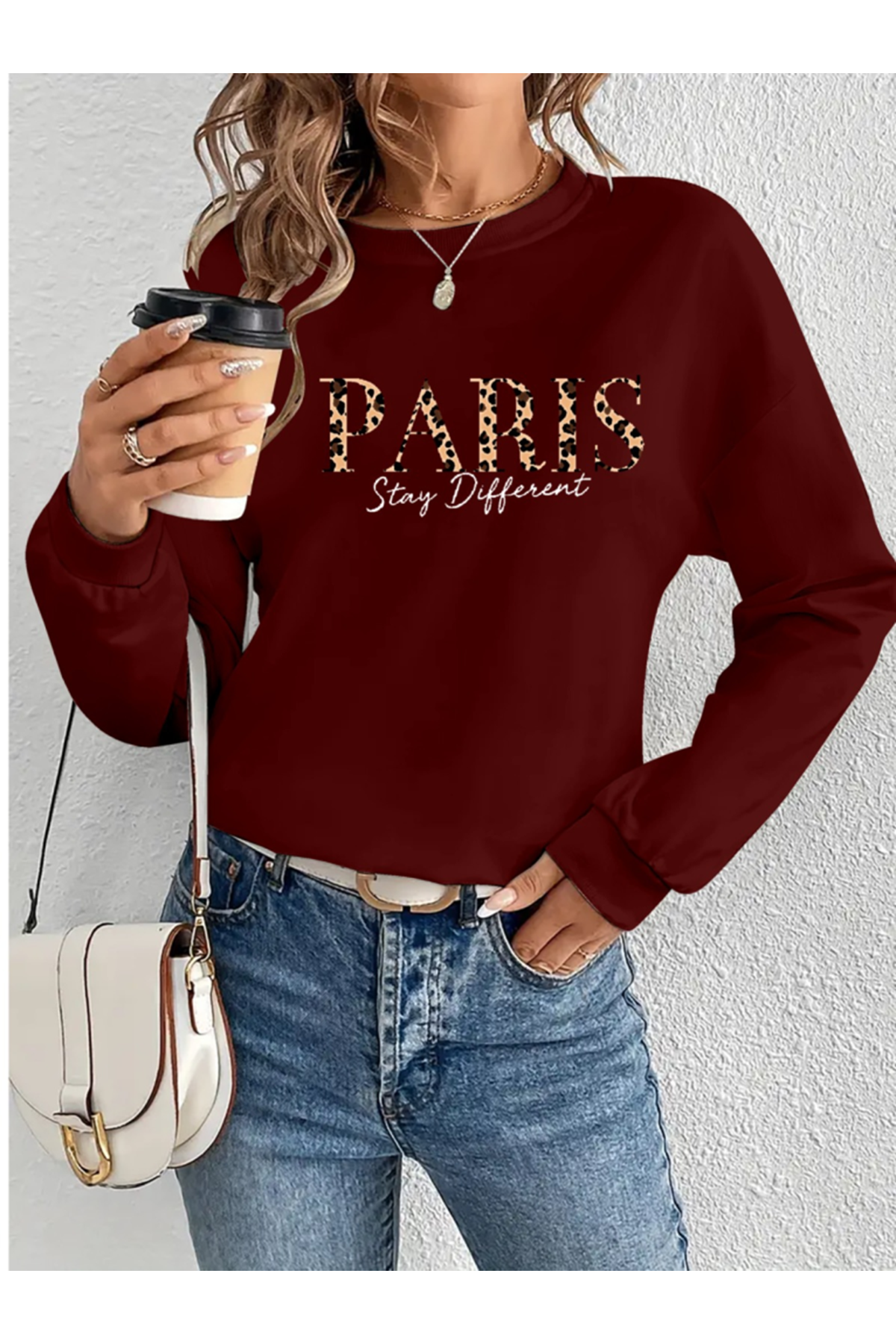 Kadın Uzun Kollu Bisiklet Yaka Desenli Viskon Iki Iplik Bluz