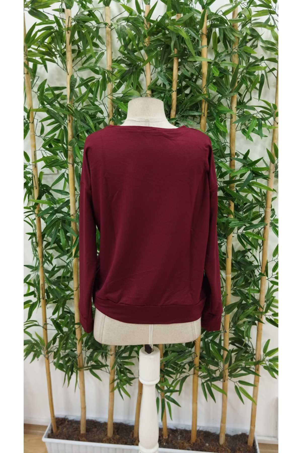 Kadın Uzun Kollu Bisiklet Yaka Desenli Viskon Iki Iplik Bluz