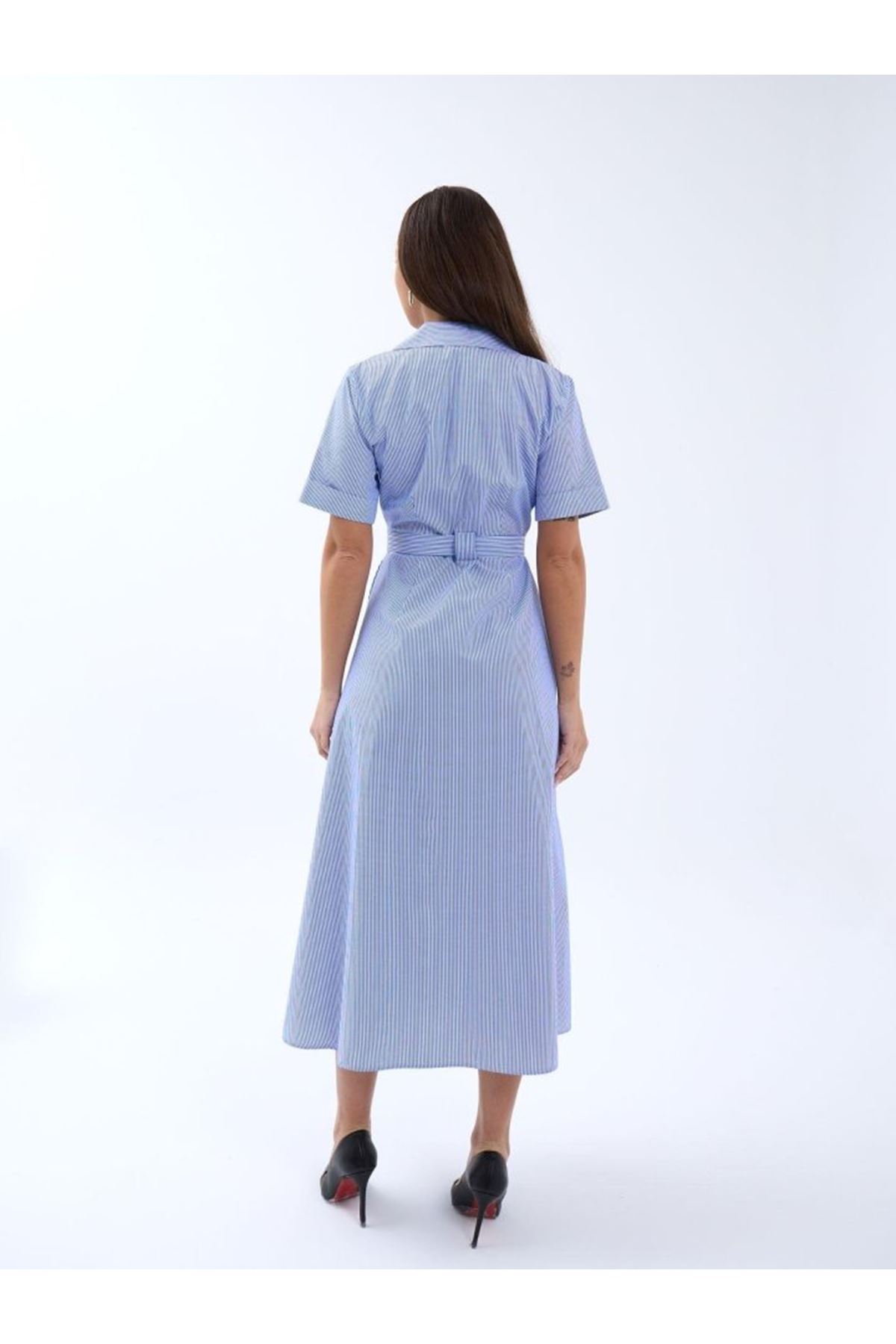 6948 ELBİSE-MAVİ BEYAZ ÇİZGİLİ