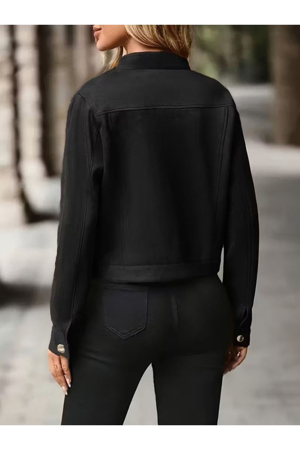 Kadın Uzun Kollu önden Düğmeli Kısa Süet Ceket