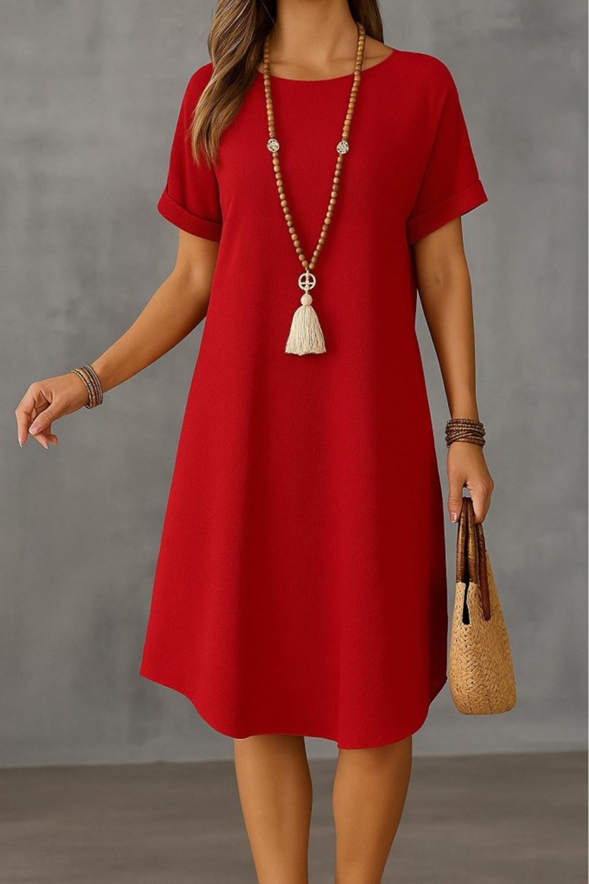 Kadın Kısa Kollu Kayık Yaka Bürümcük Elbise