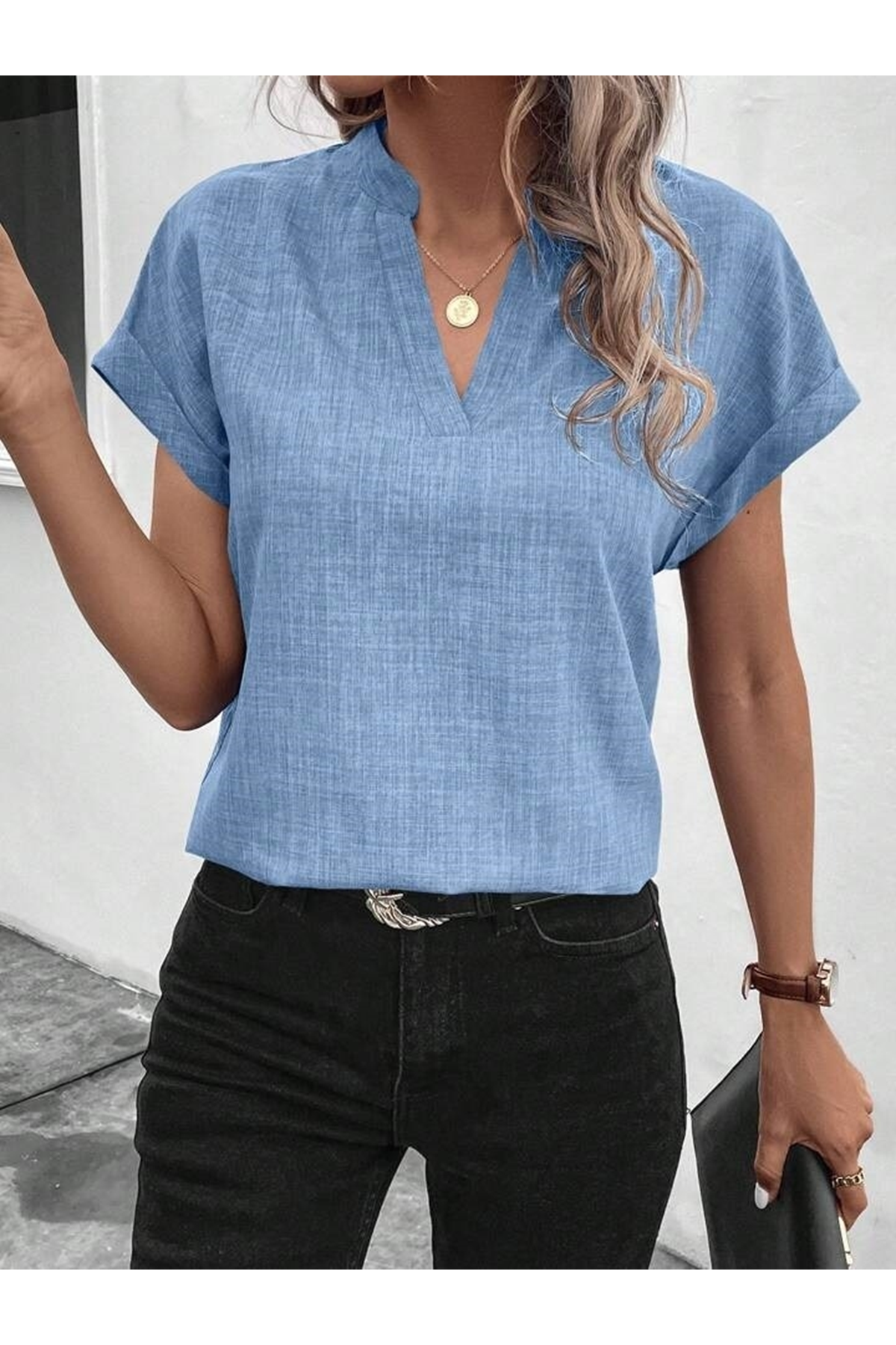 Kadın Kısa Kollu Hakim Yaka Sofya Bluz