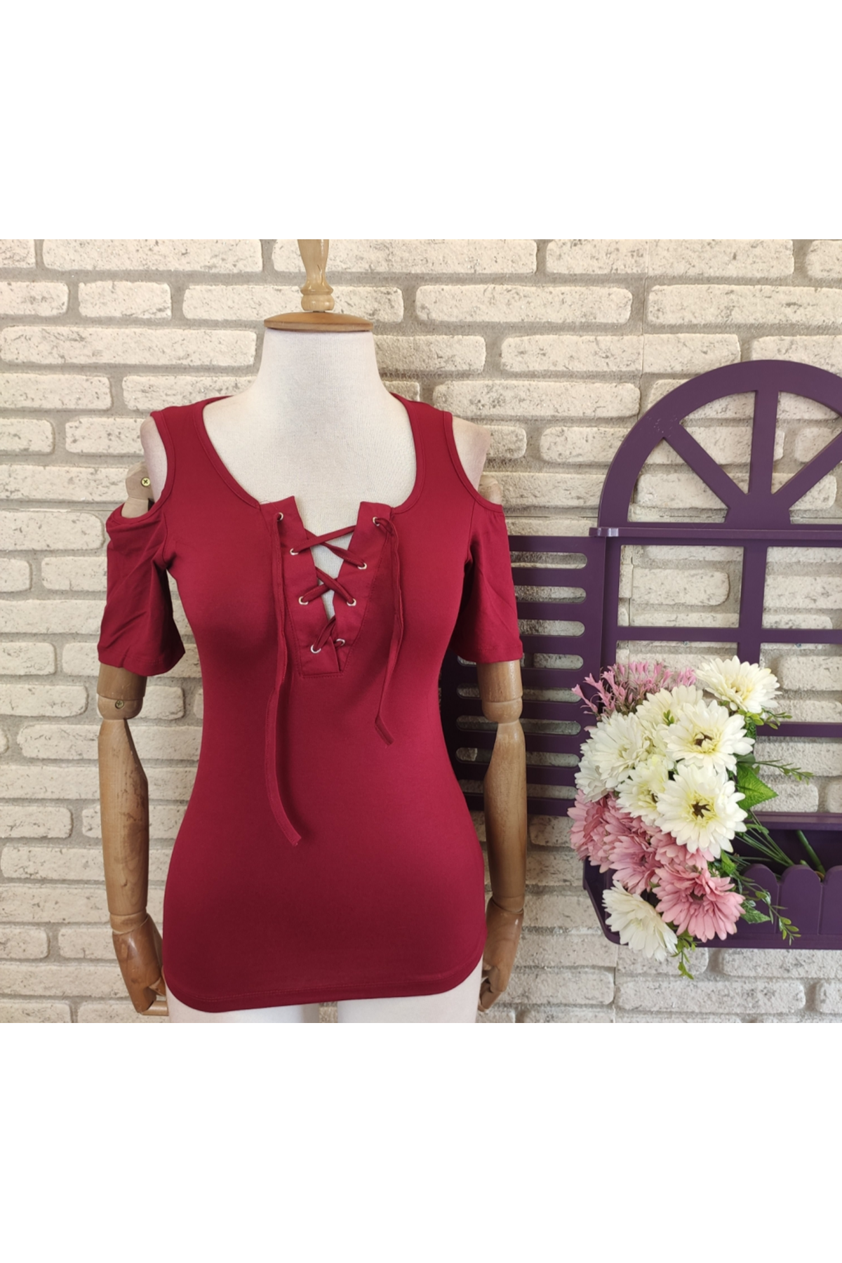 Kadın Bağcık Detaylı Viskon Kumaş Bluz 55cm