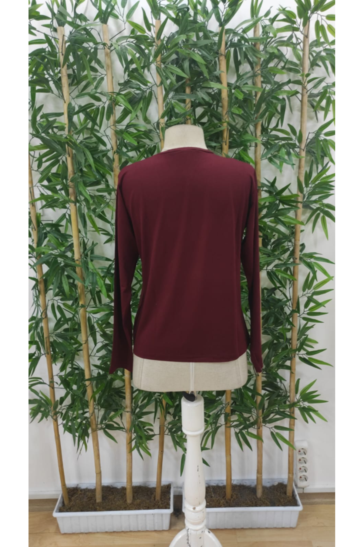 Kadın Uzun Kollu Bisiklet Yaka Gülen Yüz Desenli Viskon Bluz