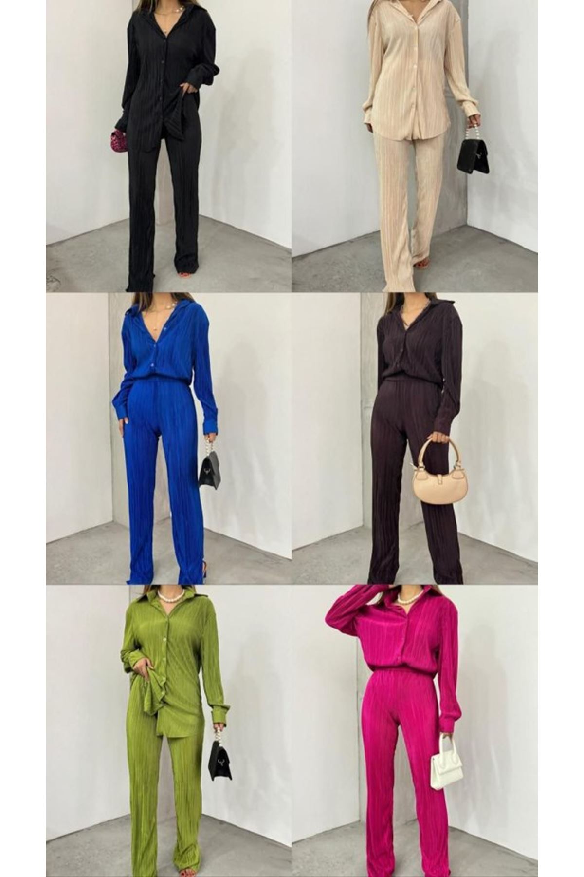 Bayrama Özel Kadın Düşük Omuz Salaş Gömlek Ve Yırtmaç Detay İspanyol Paça Pantolon