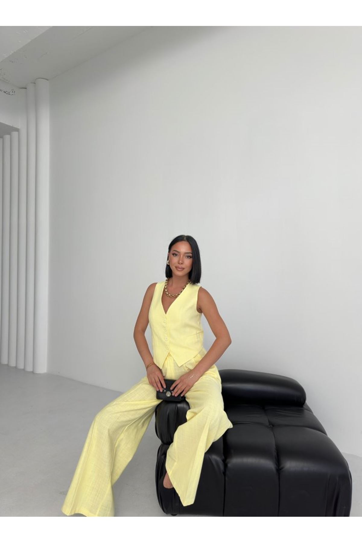 Keten Sirti Çapraz Geçi̇şli̇ Cepken Pantolon Takim