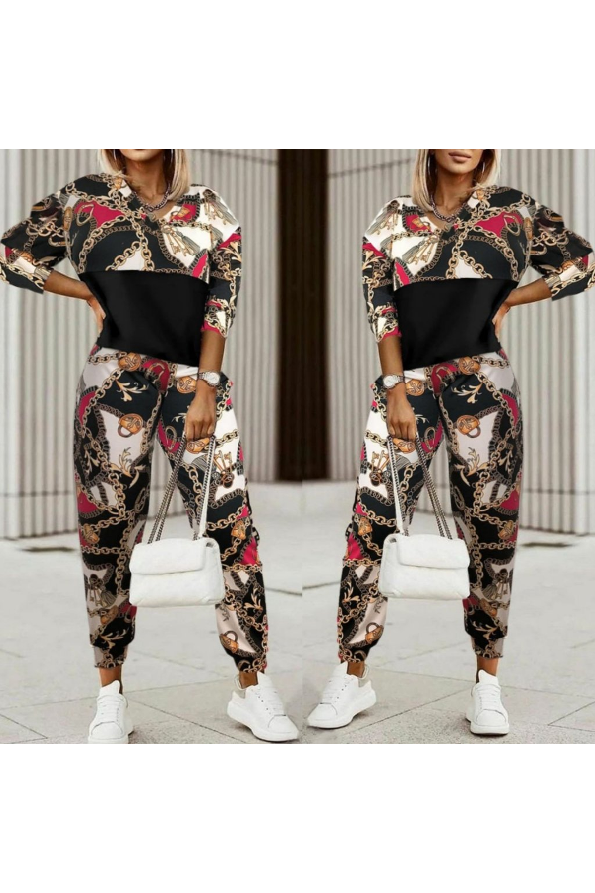 Kadın Uzun Kollu V Yaka Göğüs Altı Kadife Detay Mikro Ikili Takım