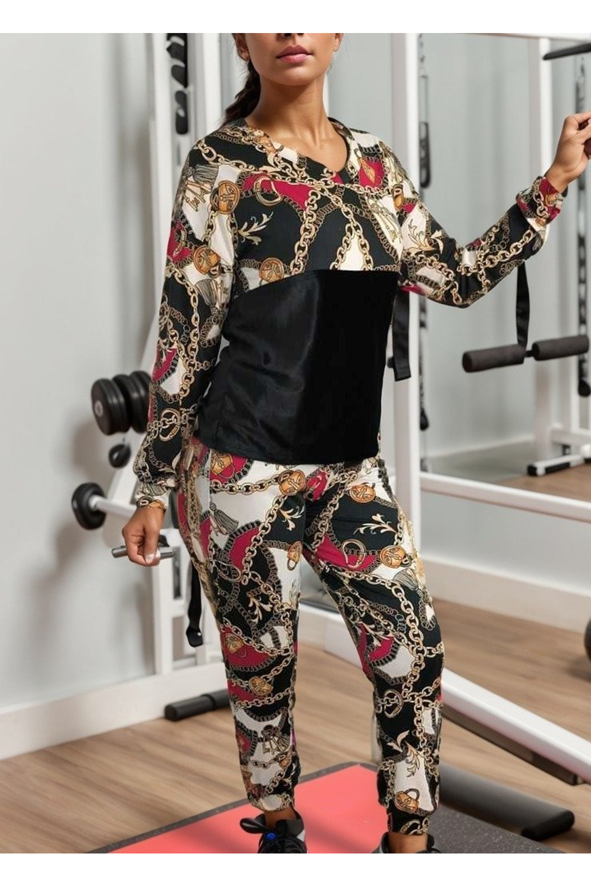 Kadın Uzun Kollu V Yaka Göğüs Altı Kadife Detay Mikro Ikili Takım