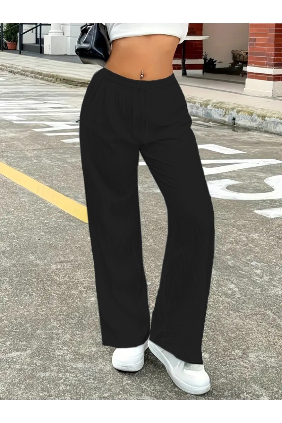 Kadın Yüksek Bel Bol Paça Bürümcük Pantolon