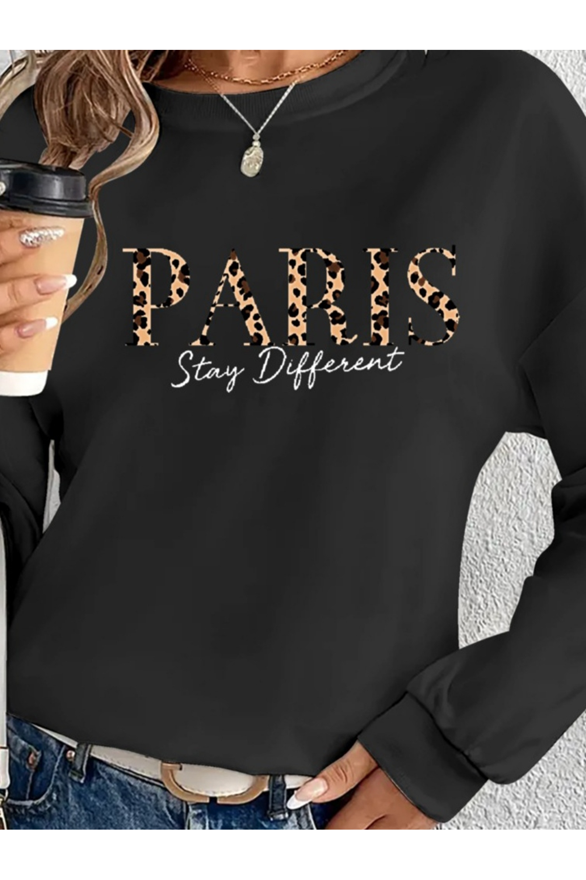 Kadın Uzun Kollu Bisiklet Yaka Desenli Viskon Iki Iplik Bluz