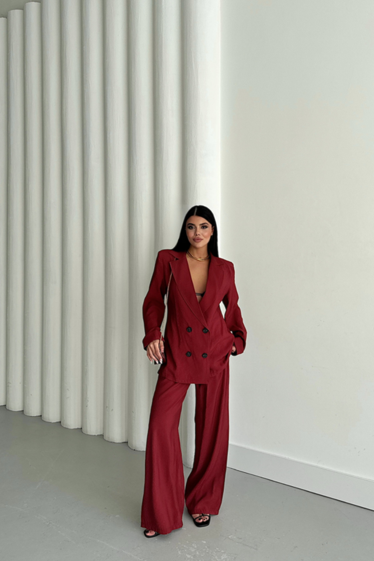 MODAL 4 DÜĞME ASTARSIZ CEKET - PANTOLON TAKIM - Bordo