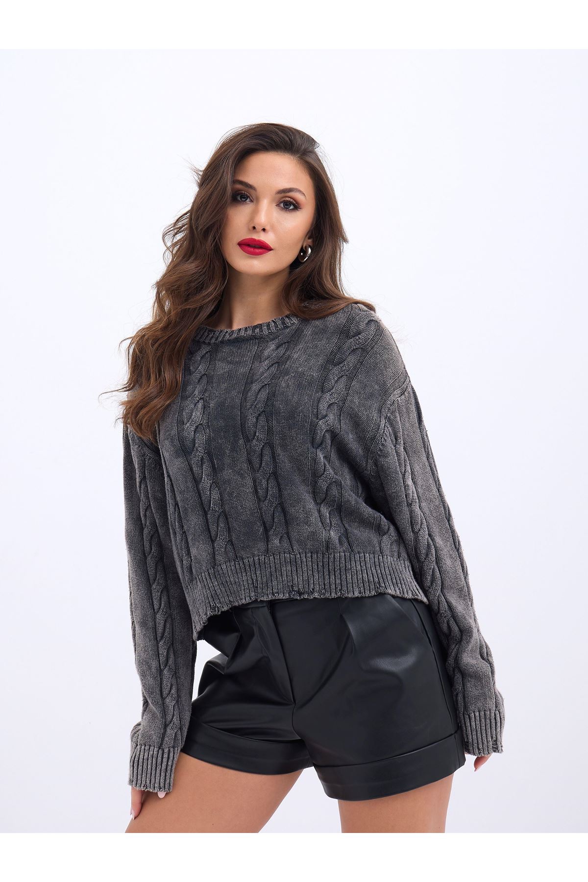 43331 TRİKO SAÇ ÖRGÜ KAZAK-ANTRASİT