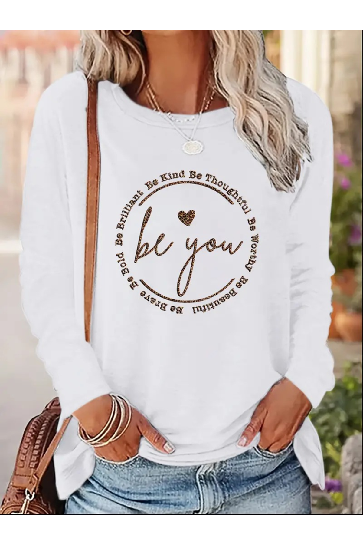 Kadın Uzun Kollu Bisiklet Yakabe Youdesenli Viskon Bluz