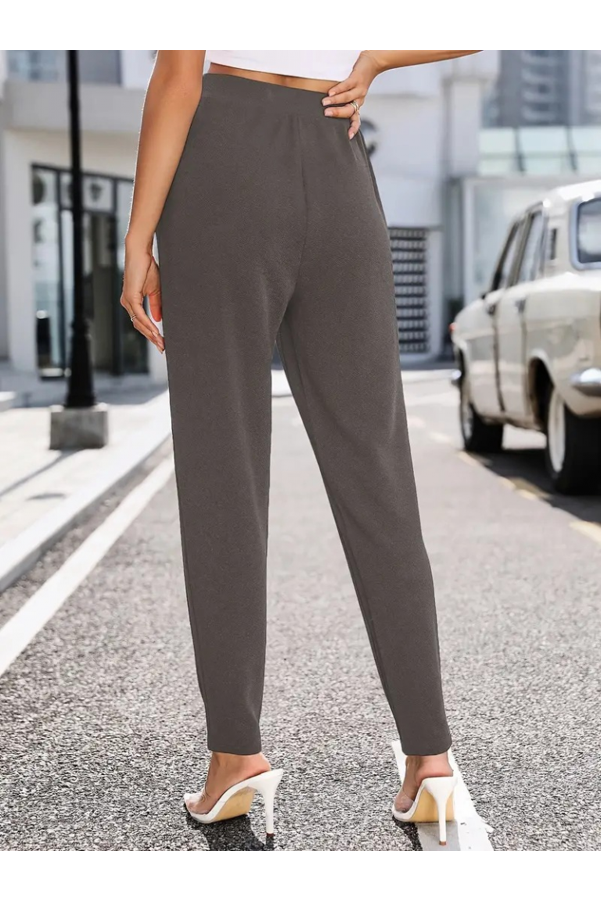 Kadın Yüksek Bel Cepli Rahat Kesim Ithal Krep Pantolon