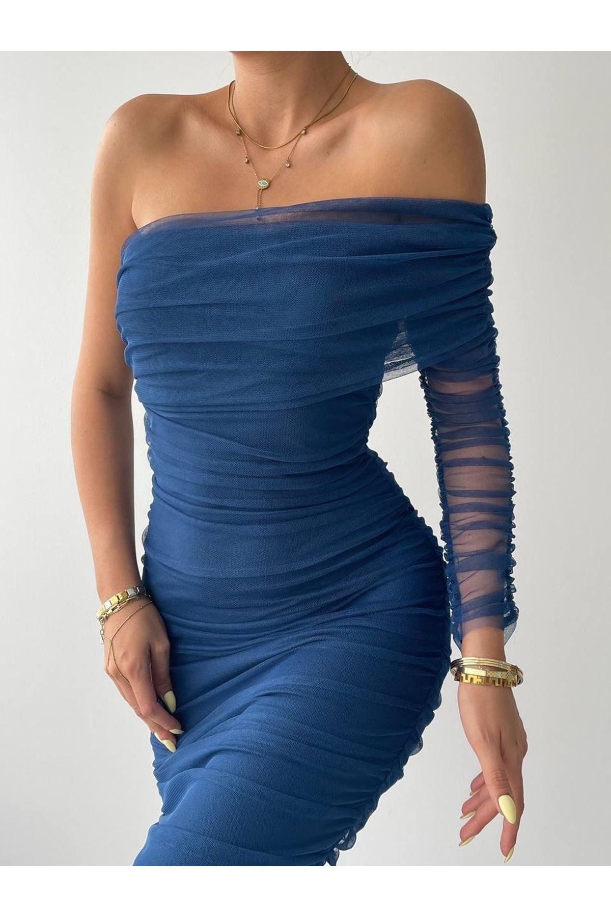 Polack Tek Omuz Tül Elbise