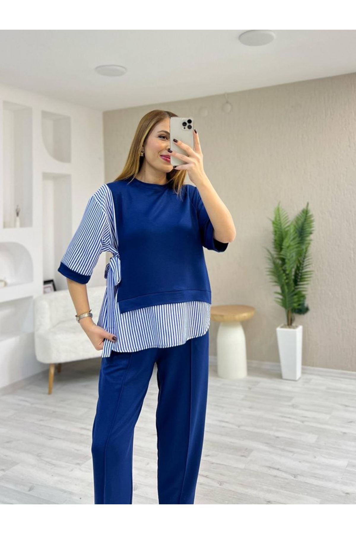 Kadın Kristal 2 Iplik Kumaş Yanları çizgili Takım