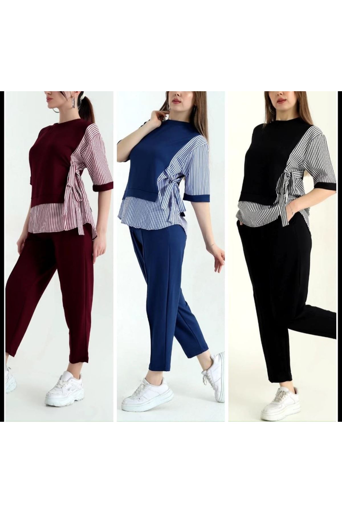 Kadın Kristal 2 Iplik Kumaş Yanları çizgili Takım