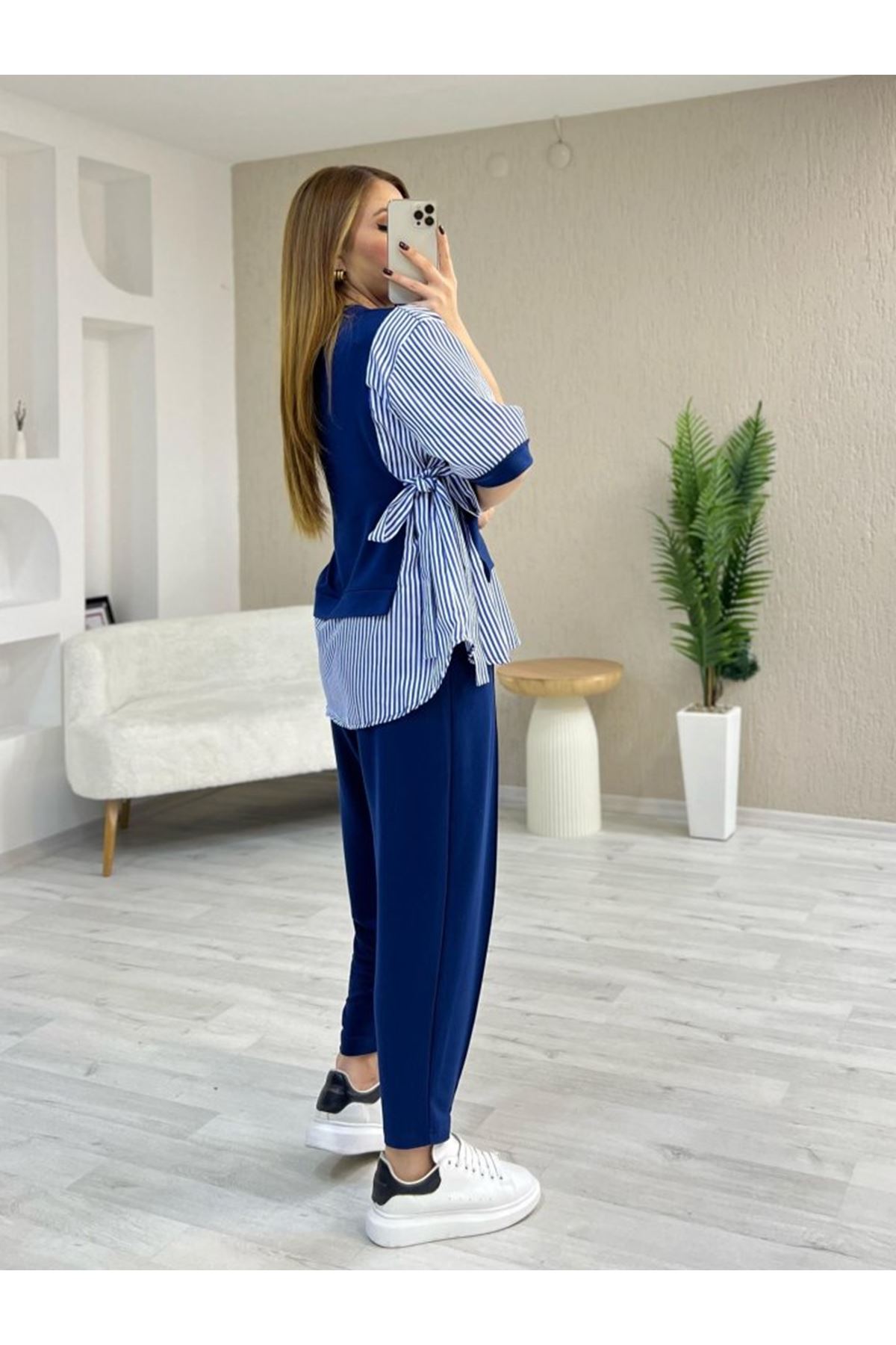 Kadın Kristal 2 Iplik Kumaş Yanları çizgili Takım