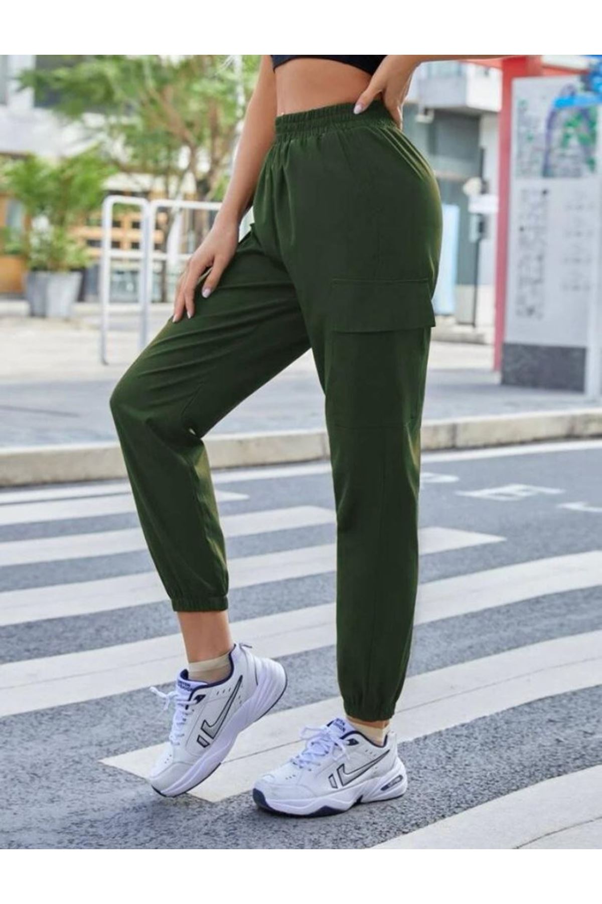 Kadın Yüksek Bel Lastik Ve Cep Detay Iki Iplik Kumaş Eşofman Altı