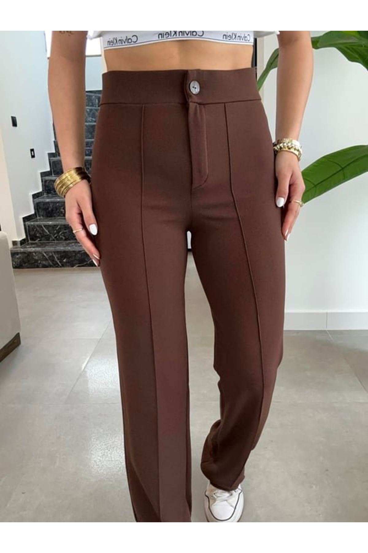 Kadın Yüksek Bel Full Likralı Krep Kumaş Pantolon