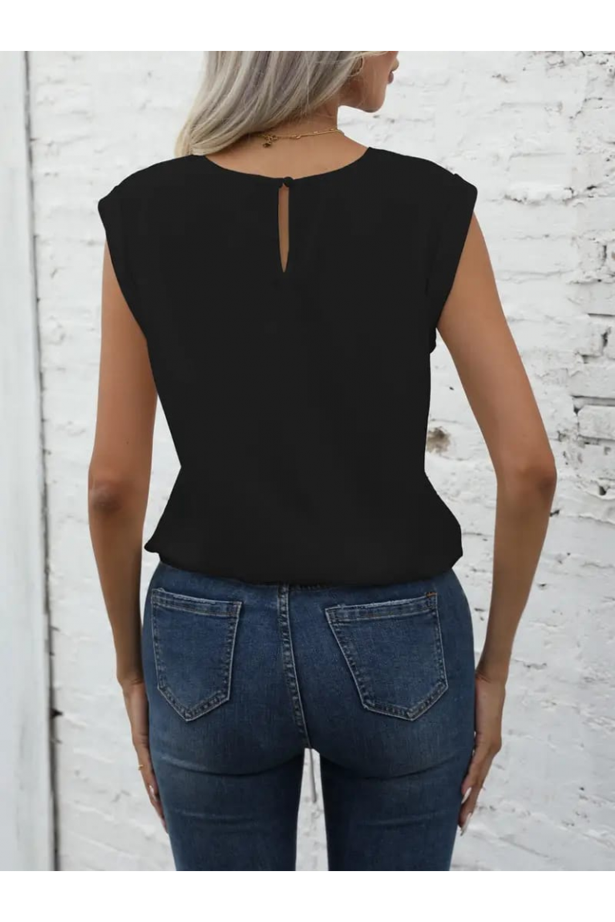 Kadın Kısa Kollu Etek Ucu Bağlama Detay Kolsuz Ithal Krep Bluz