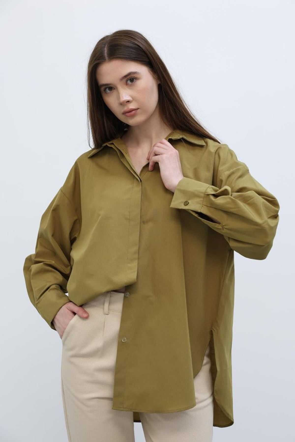 Uzun Kol Gömlek - Koyu Haki