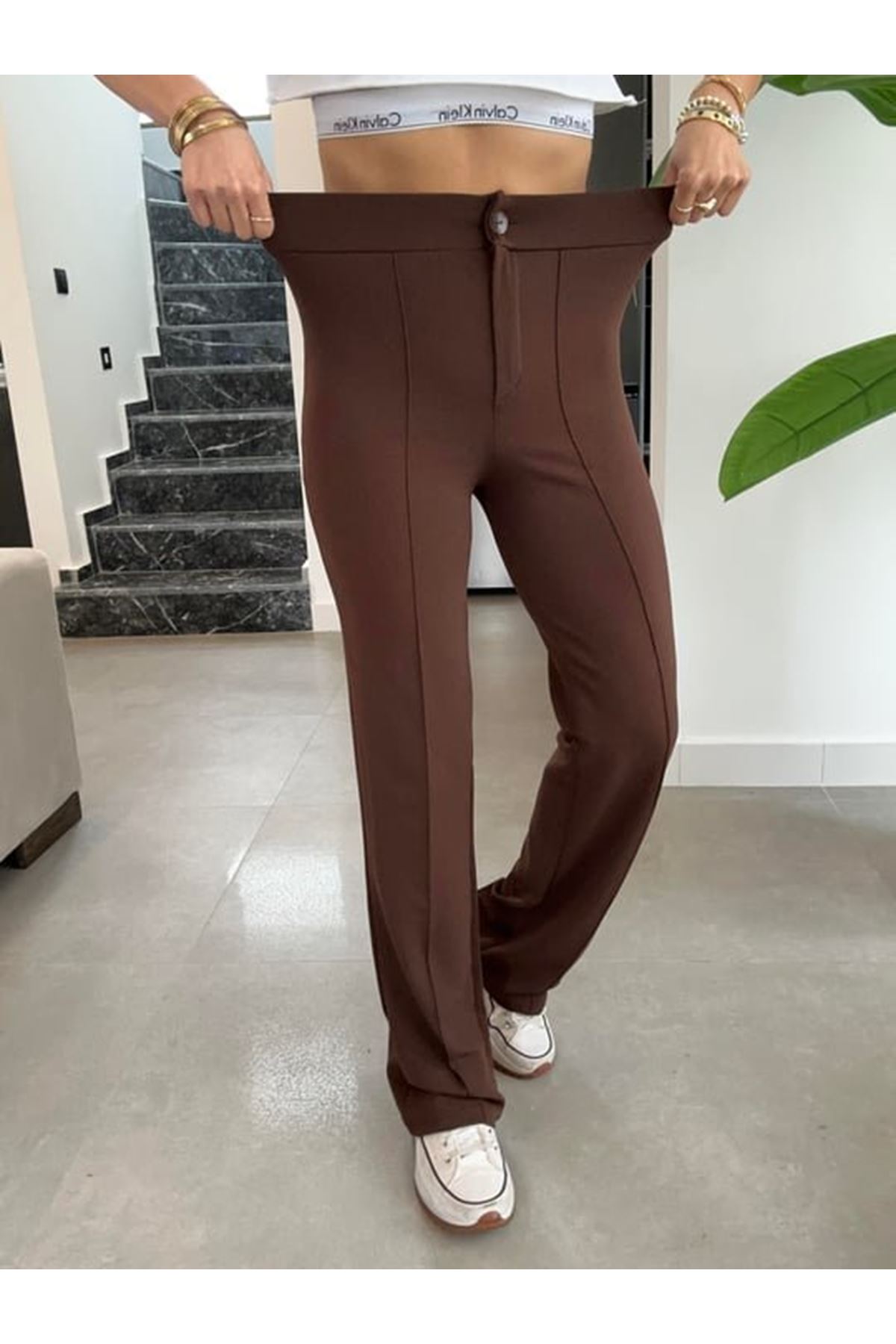 Kadın Yüksek Bel Full Likralı Krep Kumaş Pantolon