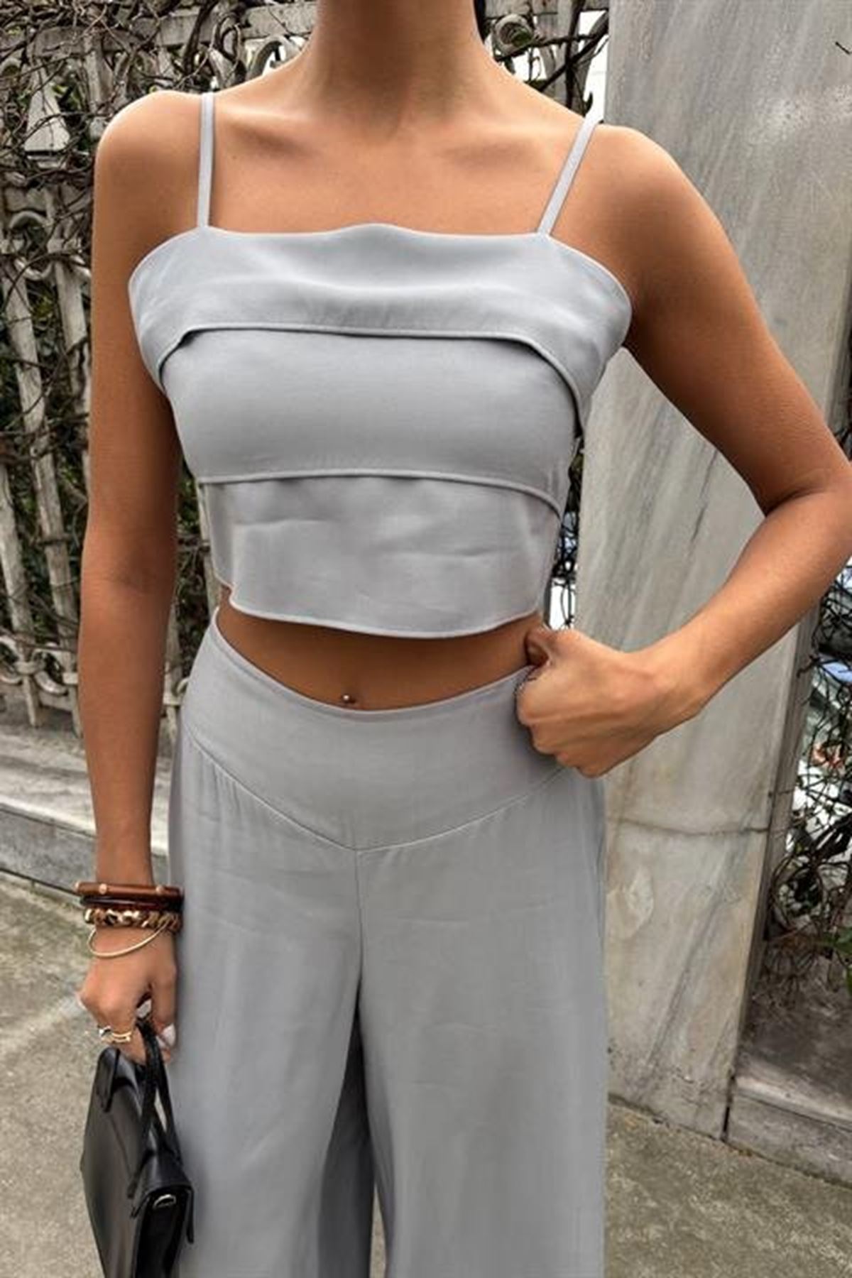 Crop Plazzo Pantolon Takım 10155-08