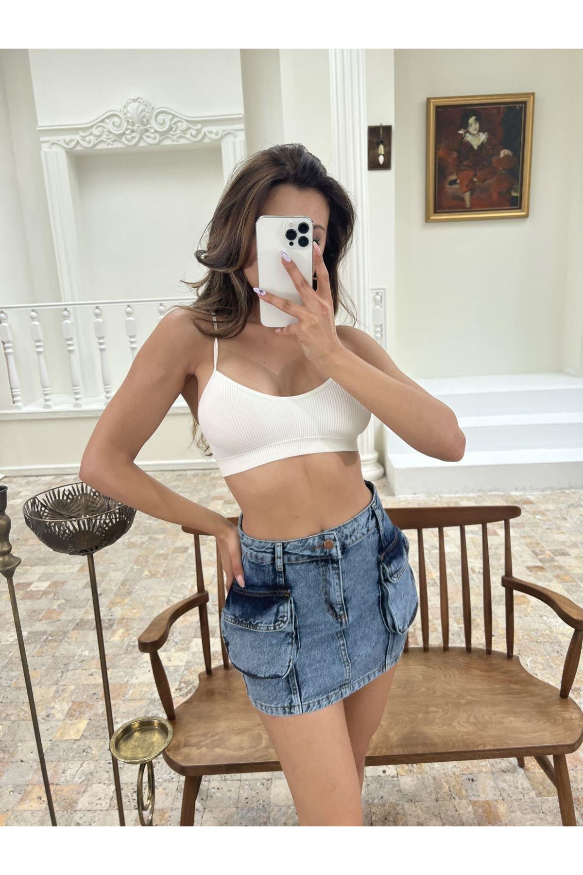 6458 DENİM LOW WAIST SKIRT-MAVİ