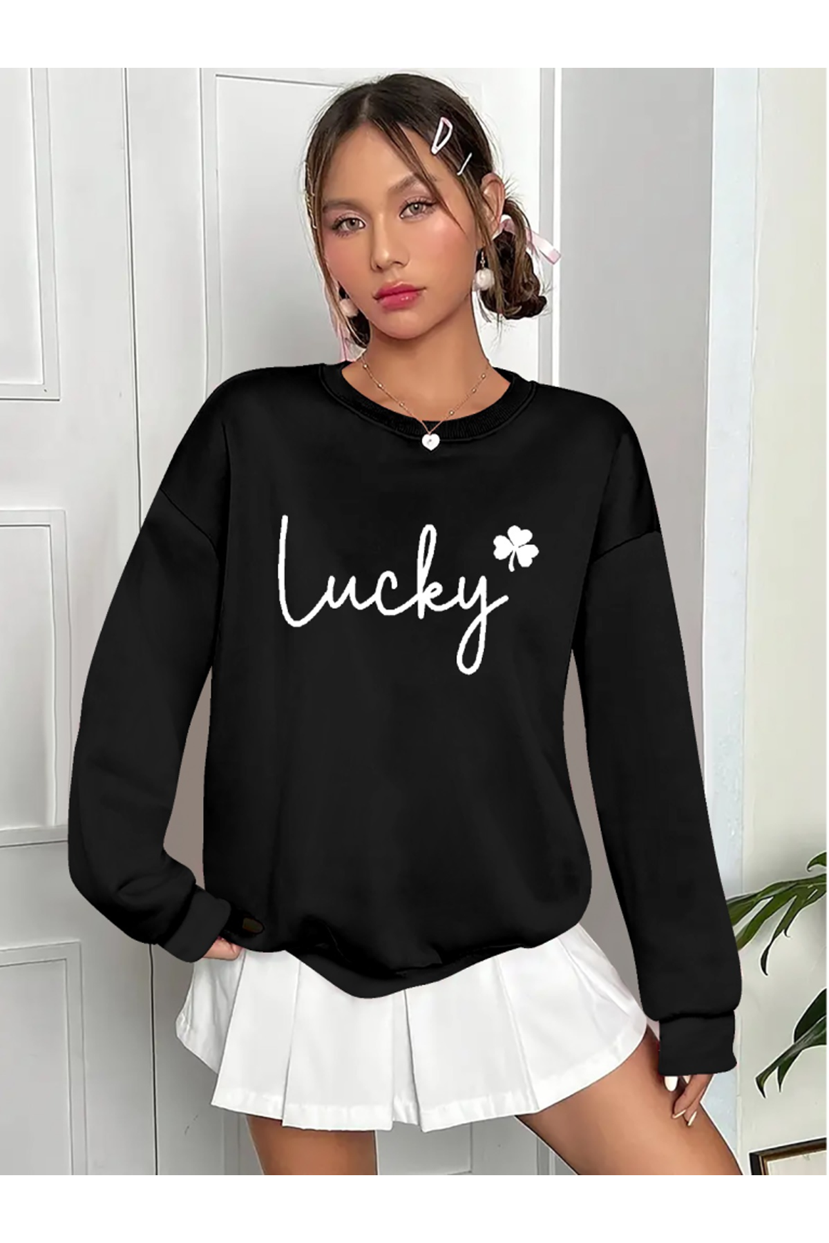 Kadın Uzun Kollu Bisiklet Yaka Viskon Iki Iplik Bluz