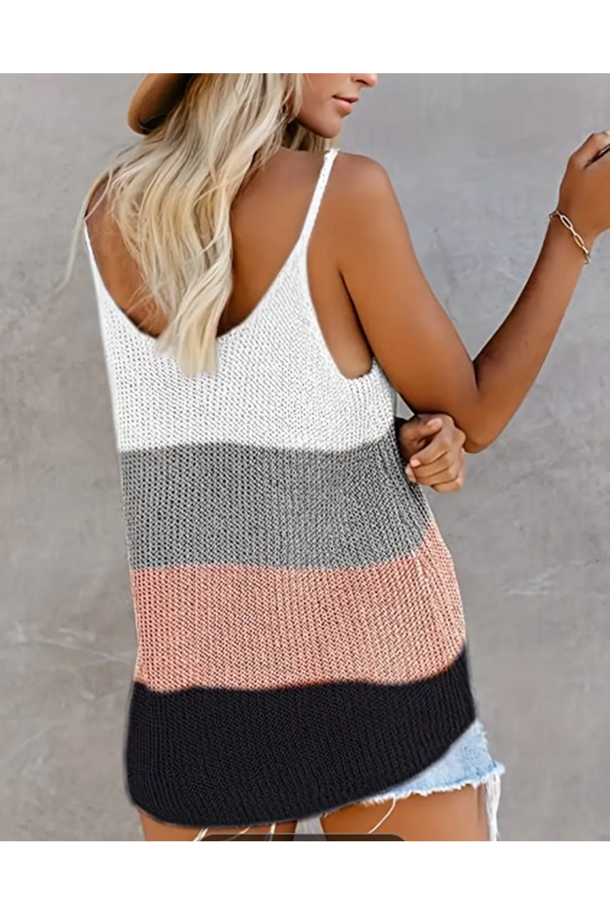 Kadın Sıfır Kol Yuvarlak Yaka Salaş Triko Bluz