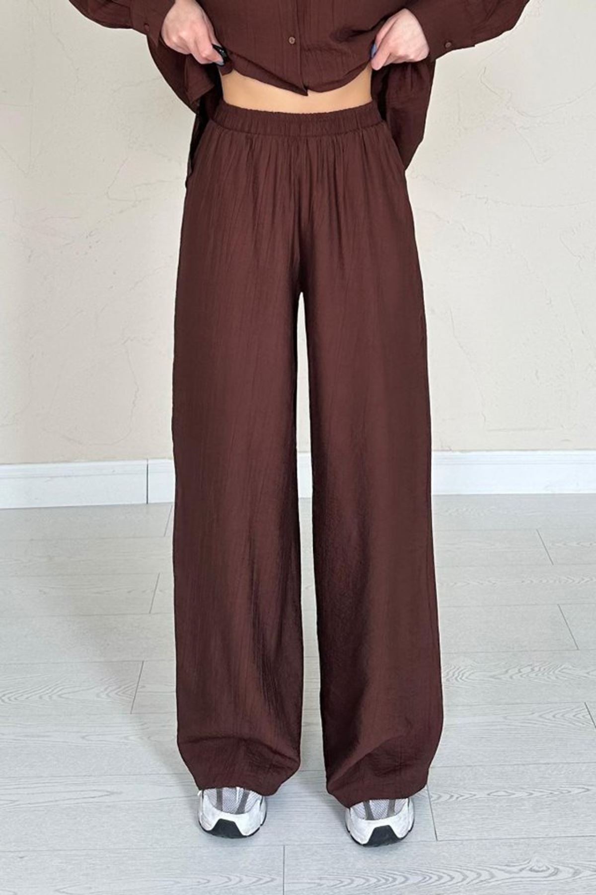 Kahverengi Alice Gömlek Ve Bol Kesim Pantolon Takım