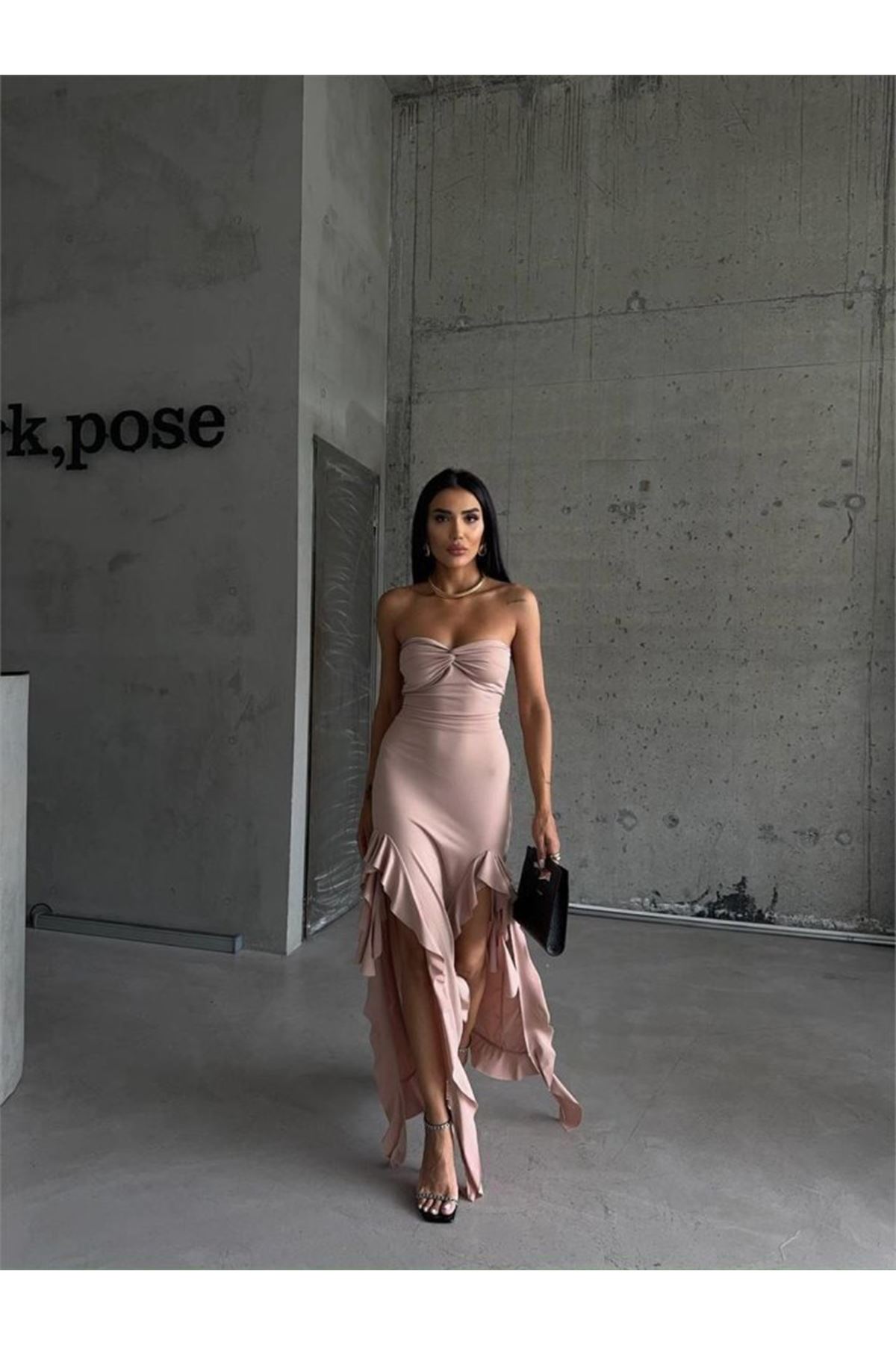 STRABLEZ SANDY ELBİSE YANLARI KATLI - Bej